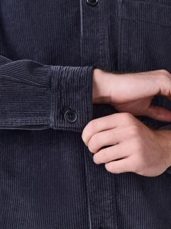 Black Single pocket Corduroy Shacket Overshirt