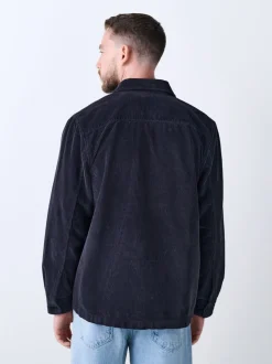 Black Single pocket Corduroy Shacket Overshirt