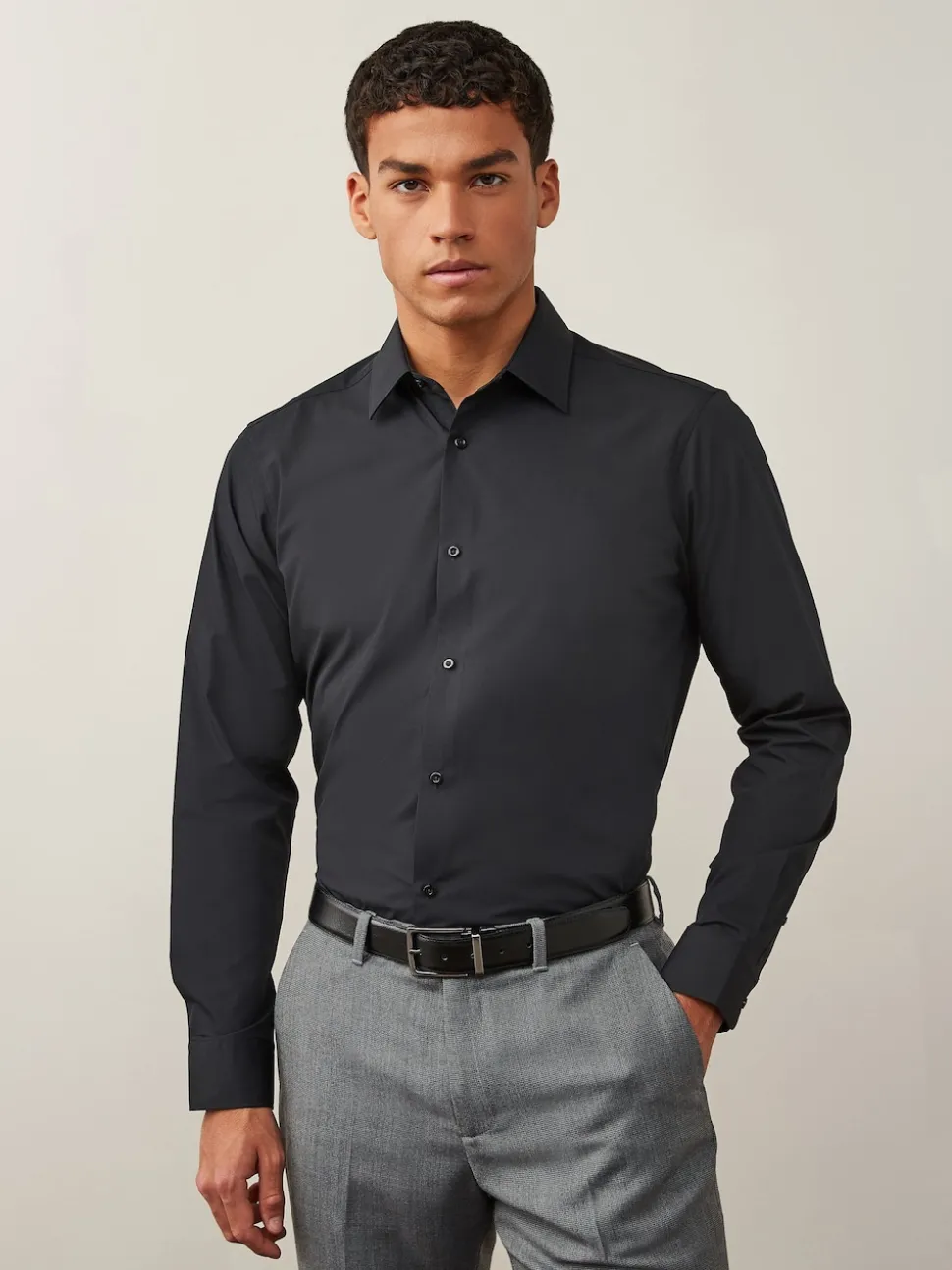 Black Skinny Fit Easy Care Single Cuff Smart Shirt