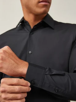Black Skinny Fit Easy Care Single Cuff Smart Shirt