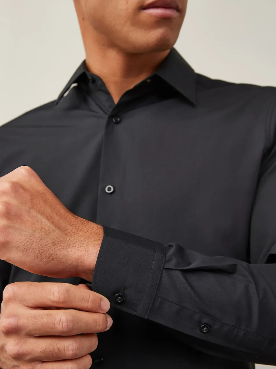 Black Skinny Fit Easy Care Single Cuff Smart Shirt