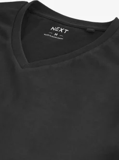 Black Slim Fit 100% Cotton V-Neck Layering T-Shirts 5 Pack