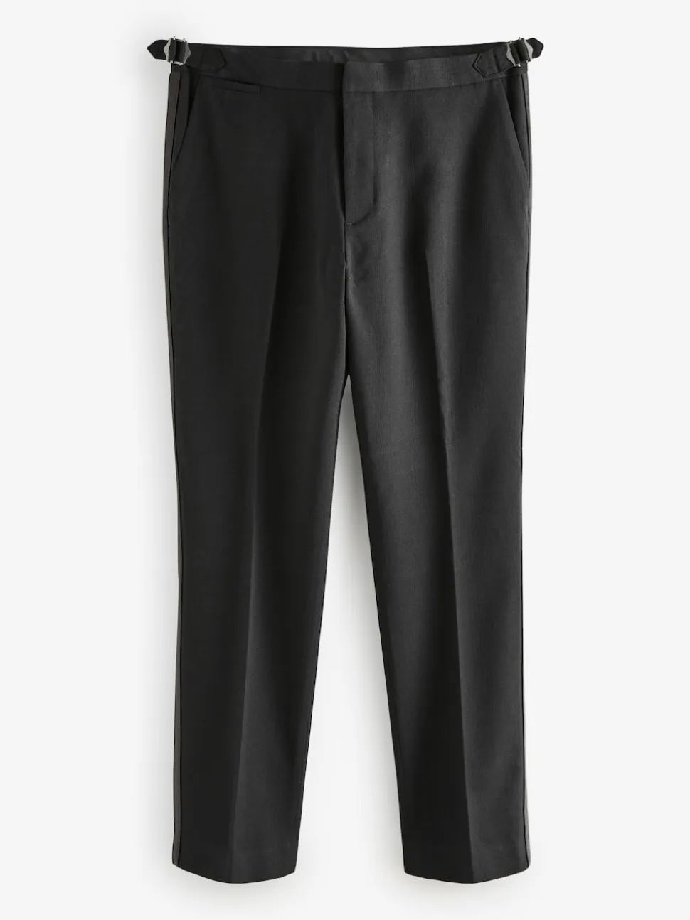 Black Slim Fit Adjustable Tuxedo Trousers With Wool