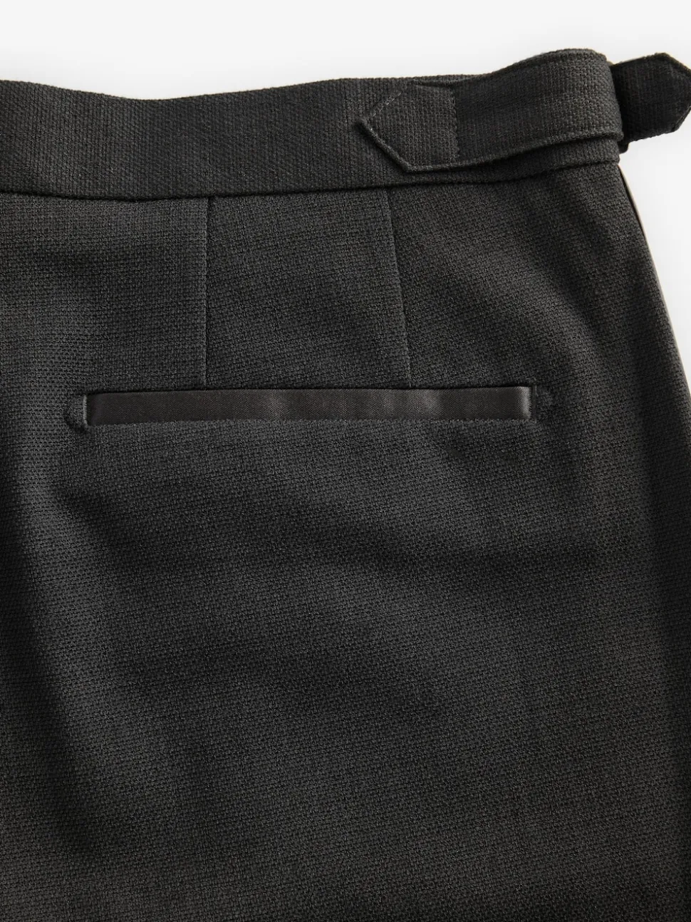 Black Slim Fit Adjustable Tuxedo Trousers With Wool