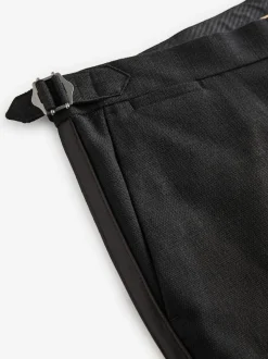 Black Slim Fit Adjustable Tuxedo Trousers With Wool