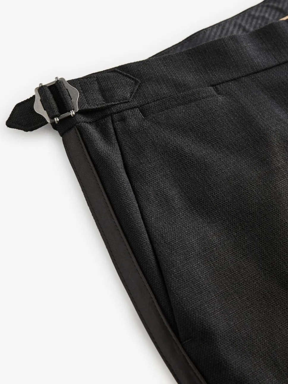 Black Slim Fit Adjustable Tuxedo Trousers With Wool