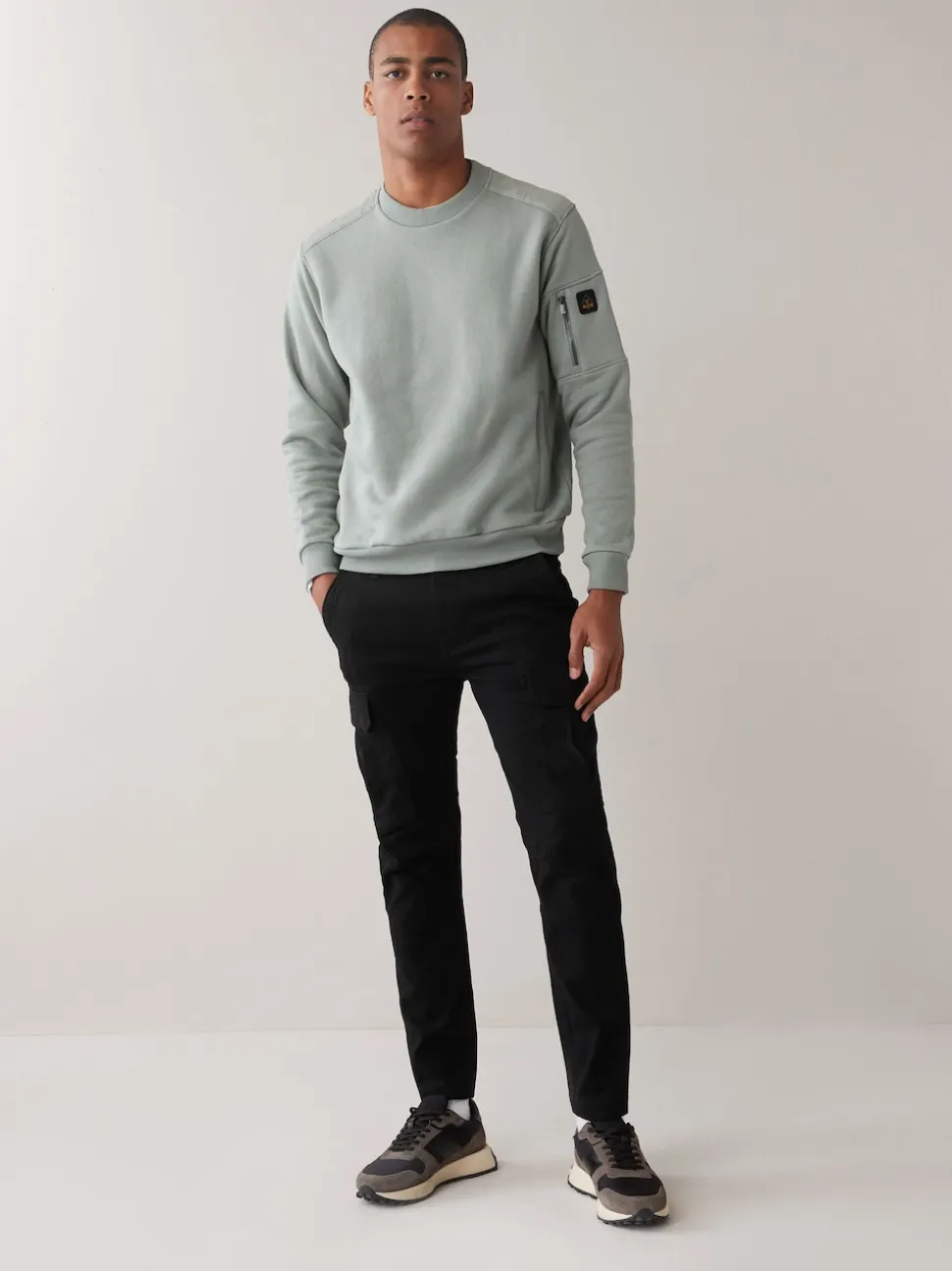 Black Slim Fit Cotton Stretch Cargo Trousers