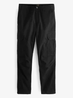 Black Slim Fit Cotton Stretch Cargo Trousers