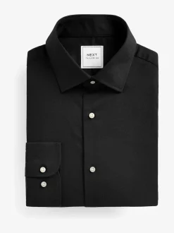Black Slim Fit Easy Care Textured Single Cuff Smart Shirt