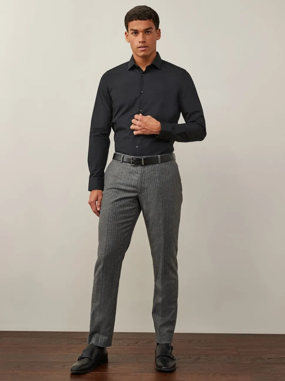 Black Slim Fit Easy Care Single Cuff Smart Shirt