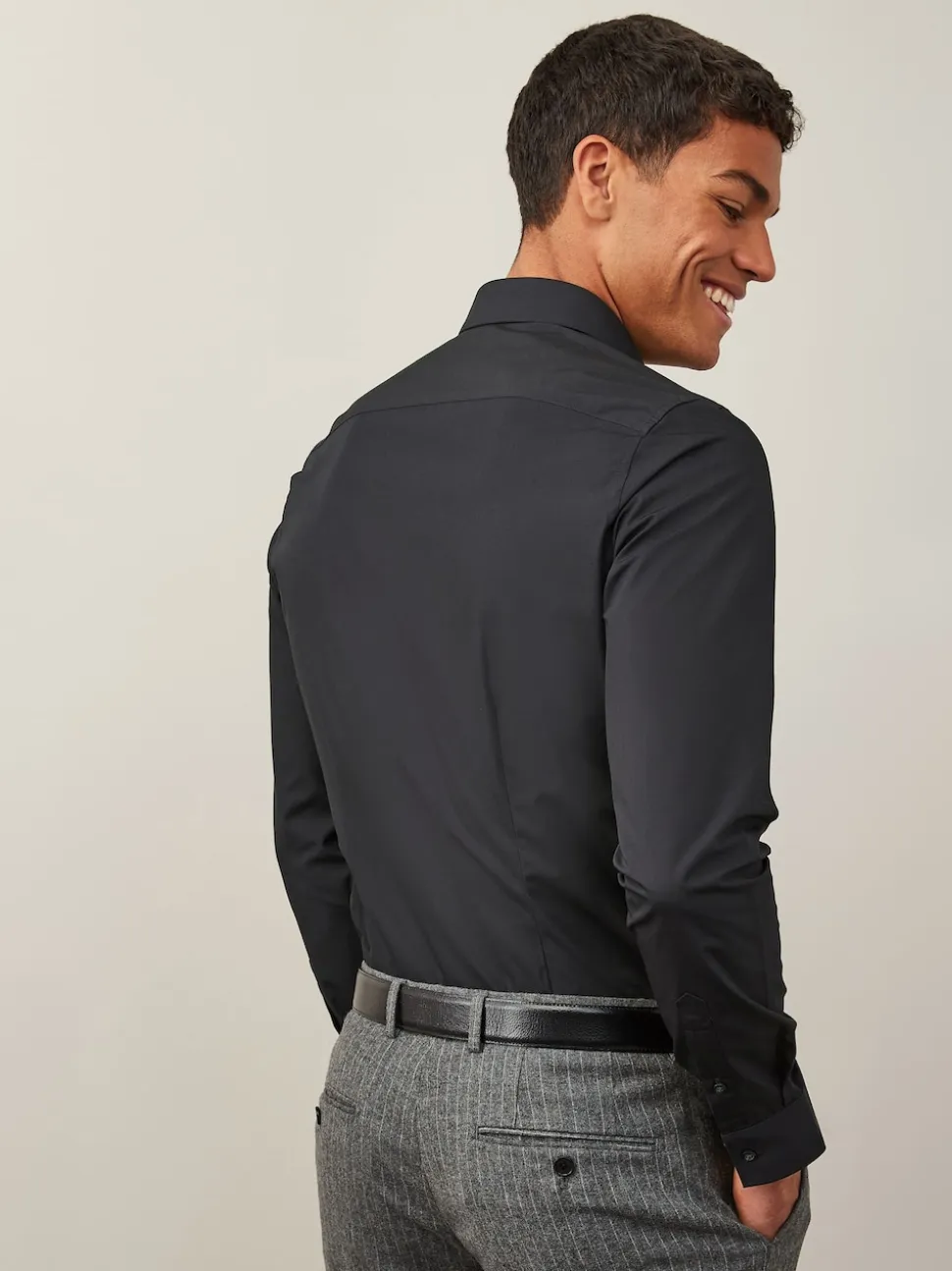 Black Slim Fit Easy Care Single Cuff Smart Shirt