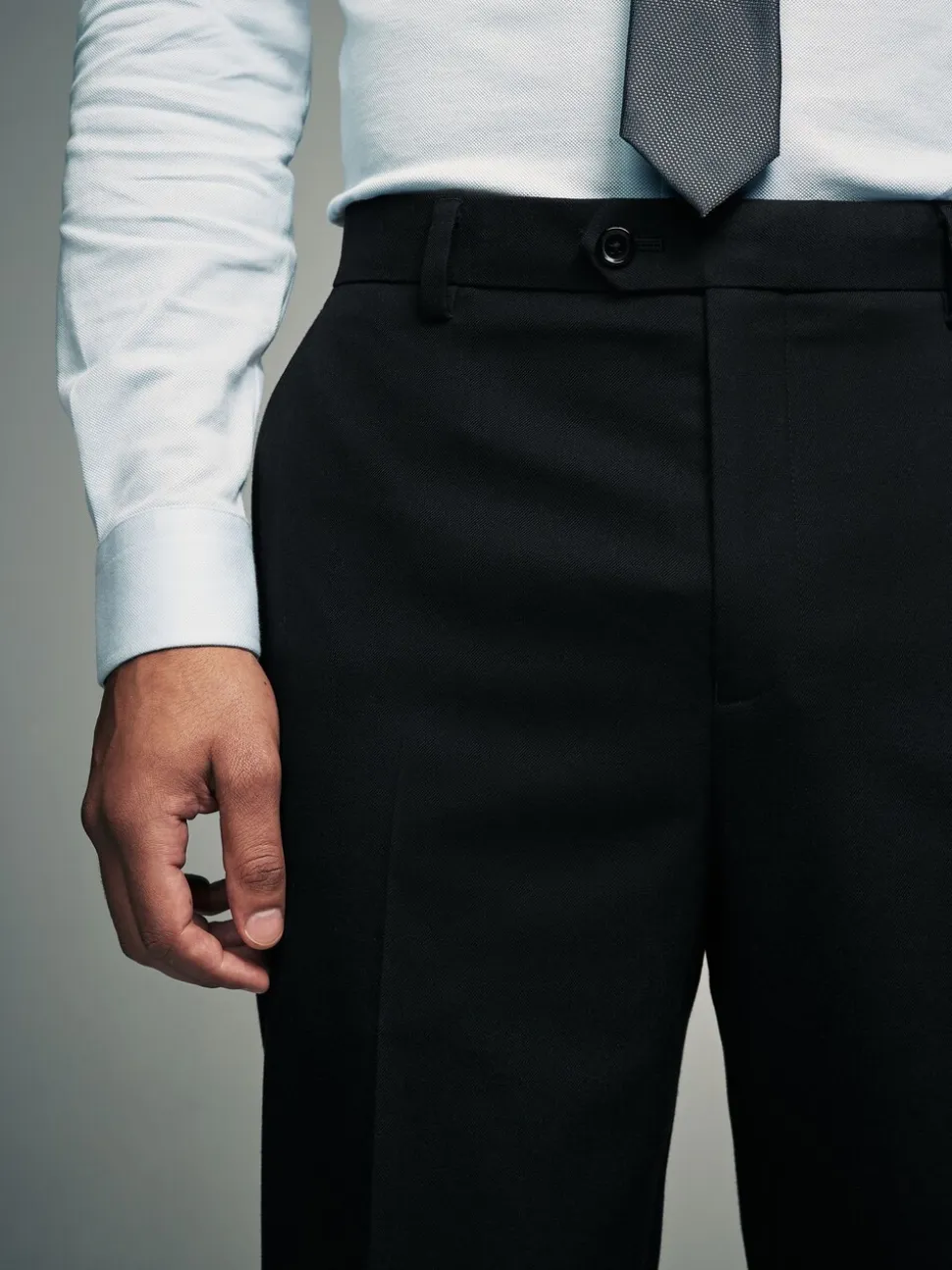 Black Slim Fit Flannel Suit Trousers