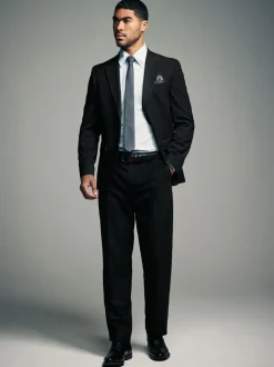 Black Slim Fit Flannel Suit Trousers