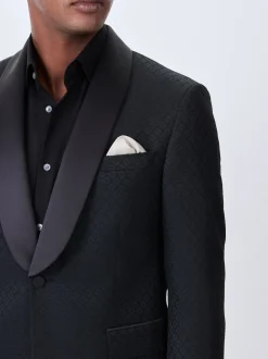 Black Slim Fit Jacquard Tuxedo Suit Jacket