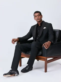 Black Slim Fit Jacquard Tuxedo Suit Jacket