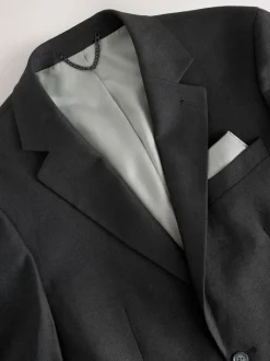 Black Slim Fit Linen-Blend Suit Jacket