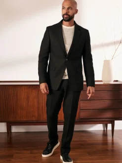 Black Slim Fit Linen-Blend Suit Jacket