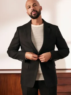Black Slim Fit Linen-Blend Suit Jacket