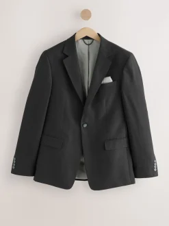 Black Slim Fit Linen-Blend Suit Jacket