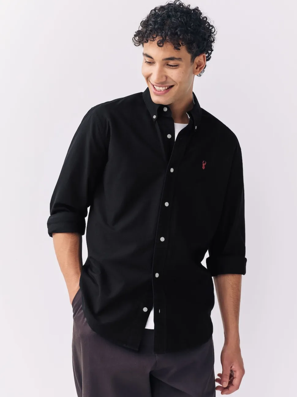 Black Slim Fit Long Sleeve Oxford Shirt