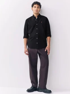 Black Slim Fit Long Sleeve Oxford Shirt