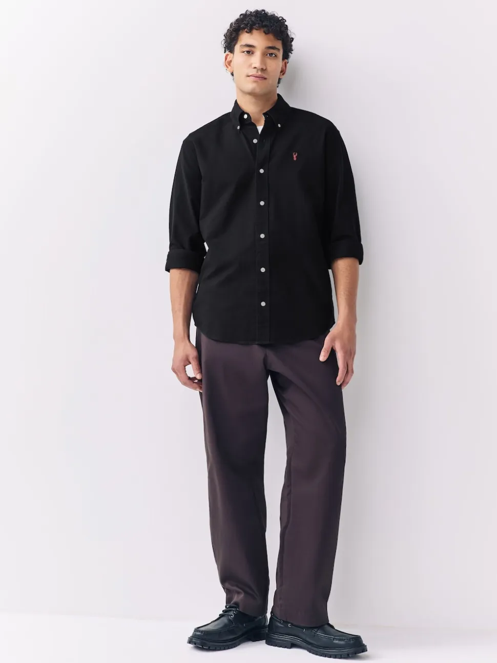 Black Slim Fit Long Sleeve Oxford Shirt
