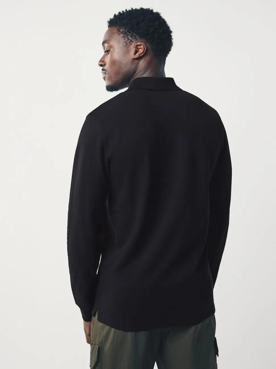Black Slim Fit Long Sleeve Pique Polo Shirt