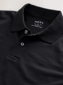 Black Slim Fit Long Sleeve Pique Polo Shirt