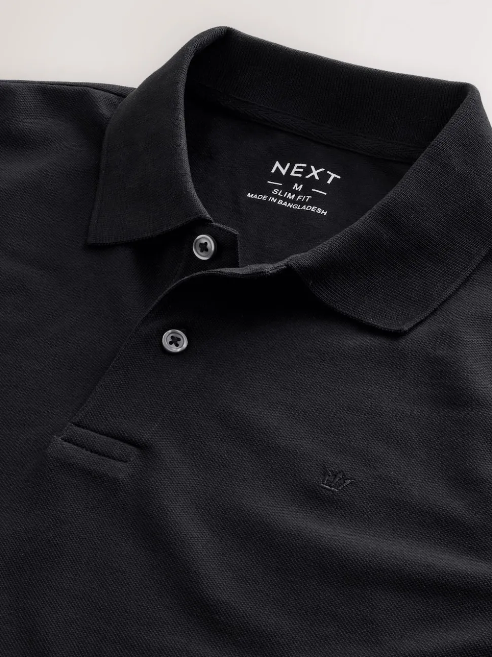 Black Slim Fit Long Sleeve Pique Polo Shirt