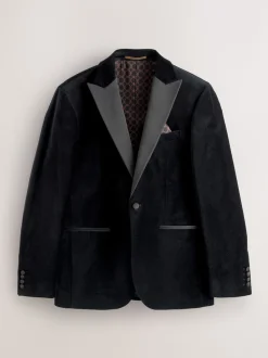 Black Slim Fit Motionflex Stretch Velvet Blazer
