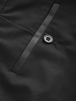 Black Slim Fit Motionflex Textured Tuxedo Trousers With Side Tape