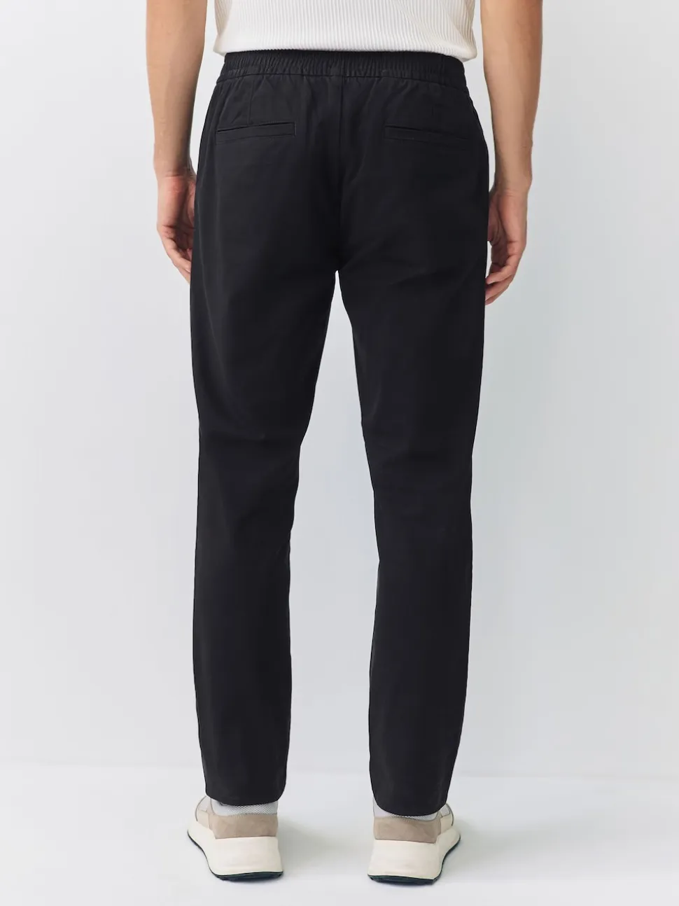 Black Slim Fit Pleated Stretch Chinos Trousers With Elasticated Waist