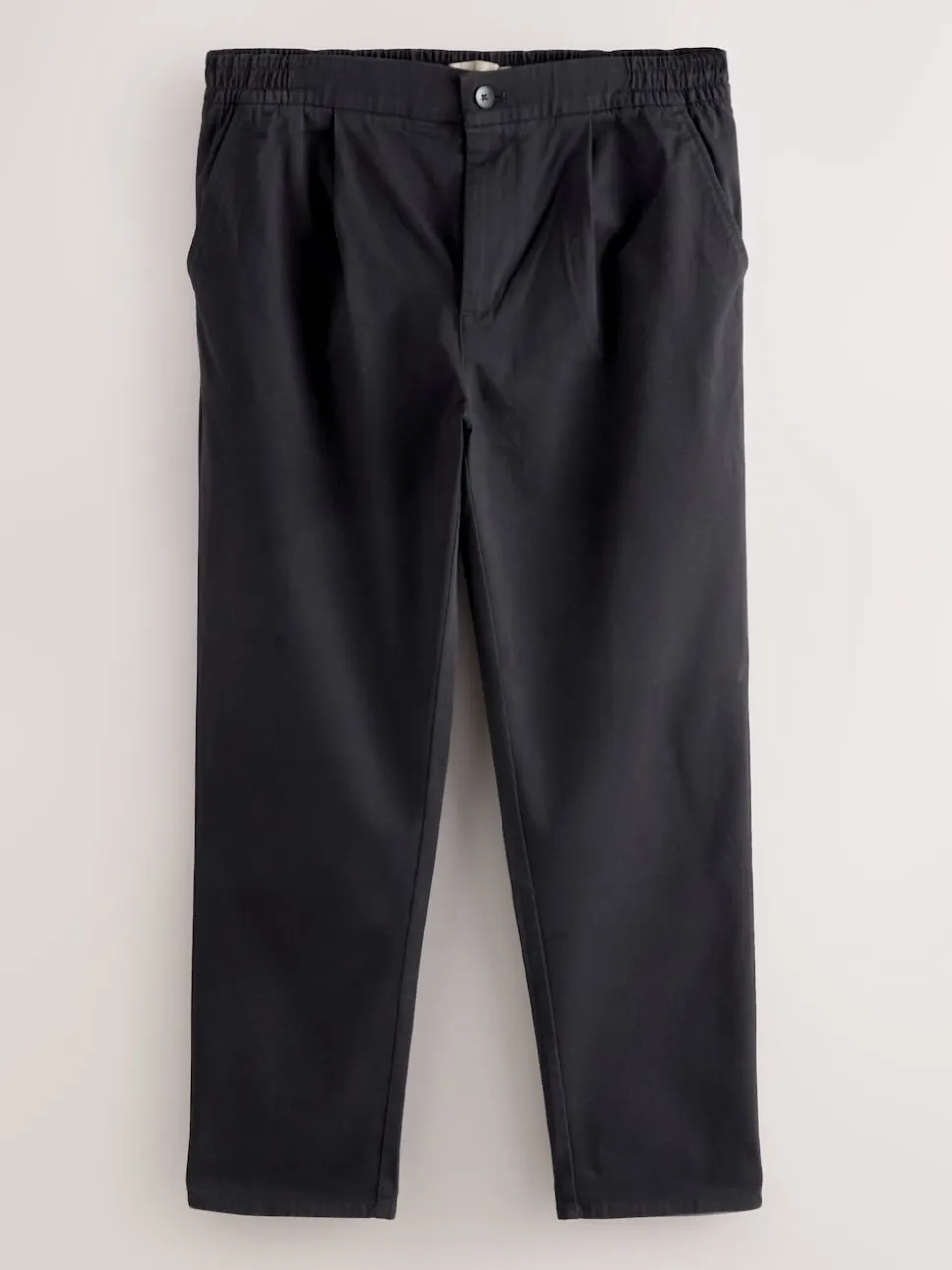 Black Slim Fit Pleated Stretch Chinos Trousers With Elasticated Waist