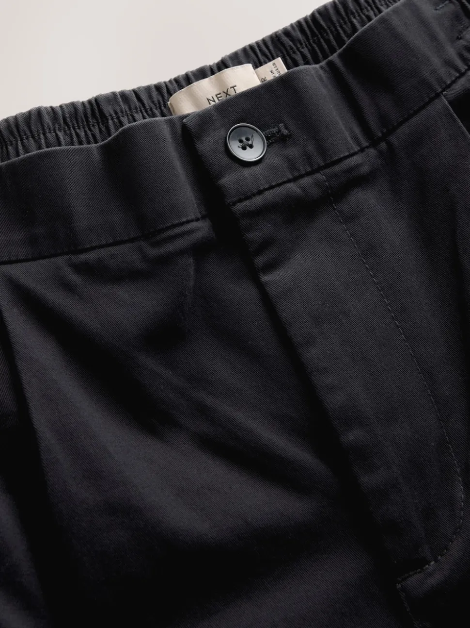 Black Slim Fit Pleated Stretch Chinos Trousers With Elasticated Waist