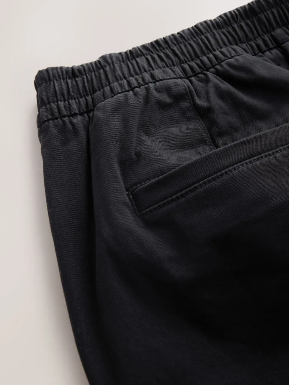 Black Slim Fit Pleated Stretch Chinos Trousers With Elasticated Waist