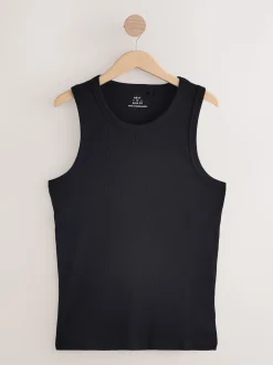 Black Slim Fit Ribbed Vest