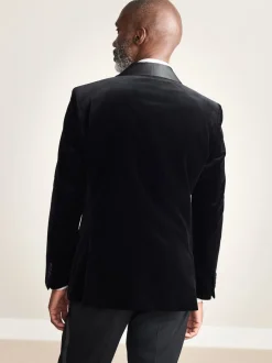 Black Slim Fit Signature Pontoglio Italian Velvet Blazer With Shawl Lapel