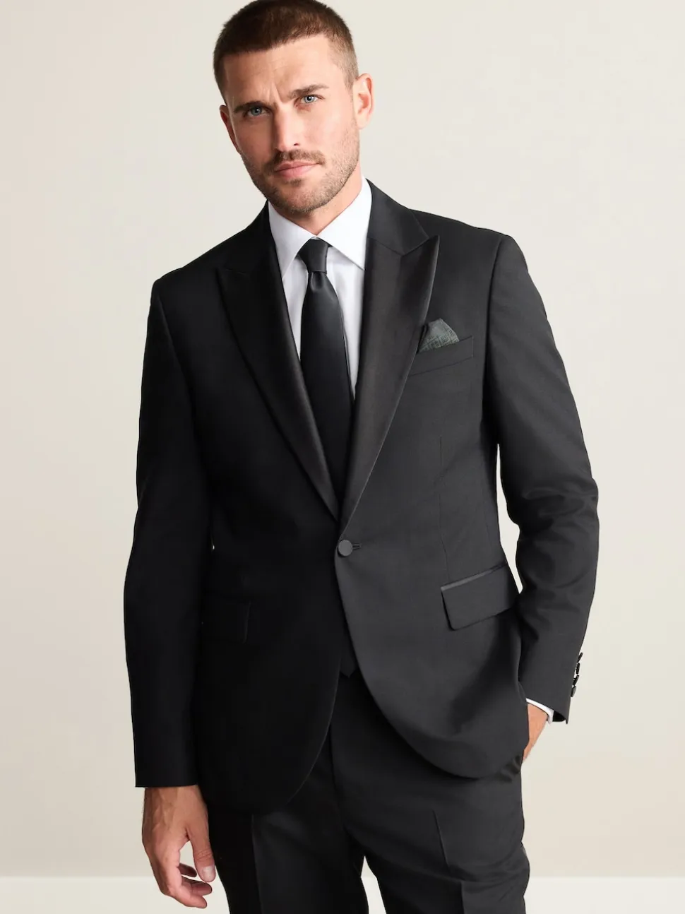 Black Slim Fit Signature Nova Fides 100% Italian Wool Tuxedo Suit Jacket