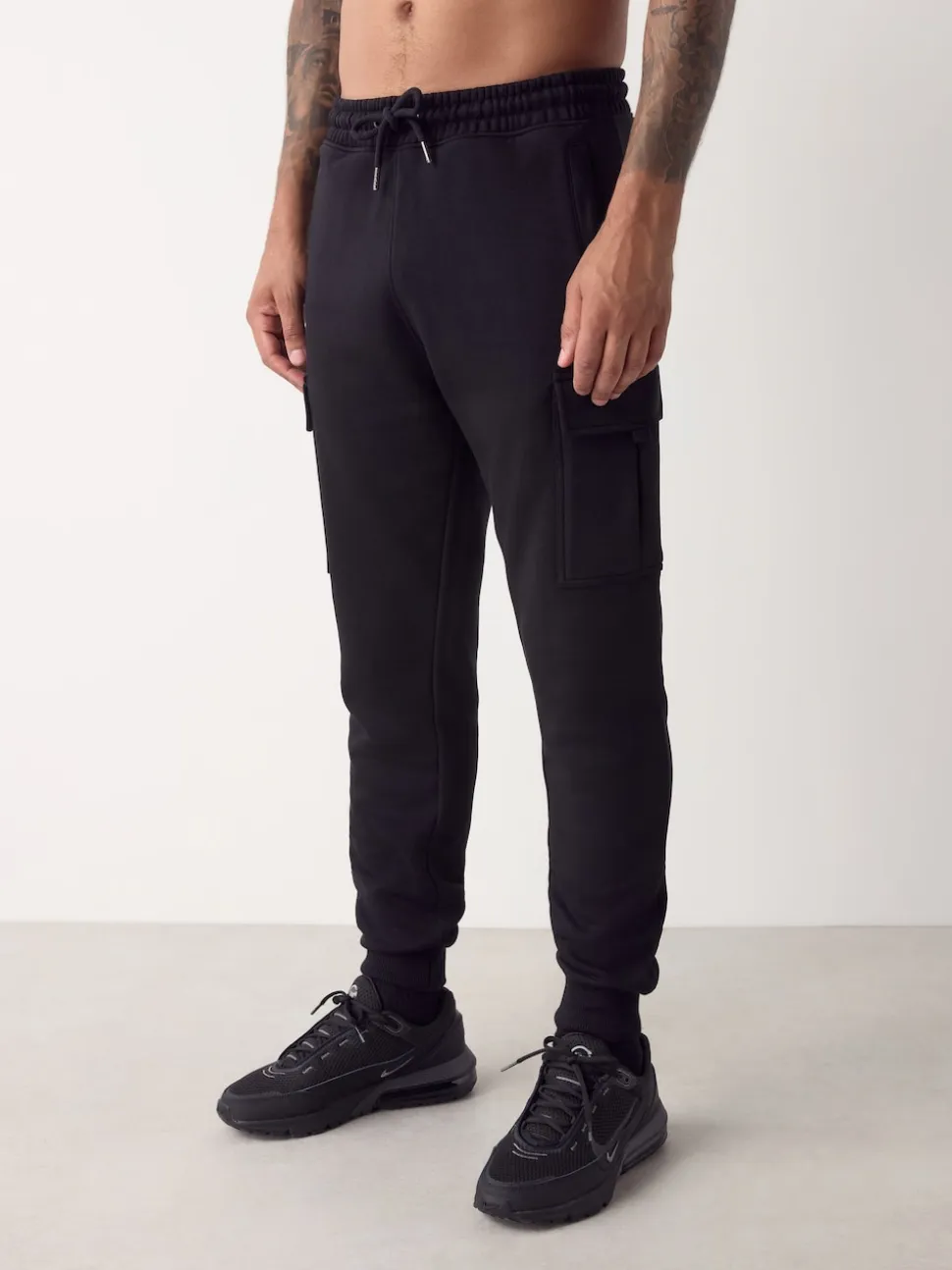 Black Slim Fit Slim Fit Brushback Heavyweight Cargo Joggers