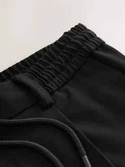 Black Slim Fit Smart Stretch Trousers With Internal Drawcord