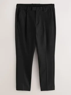 Black Slim Fit Smart Stretch Trousers With Internal Drawcord
