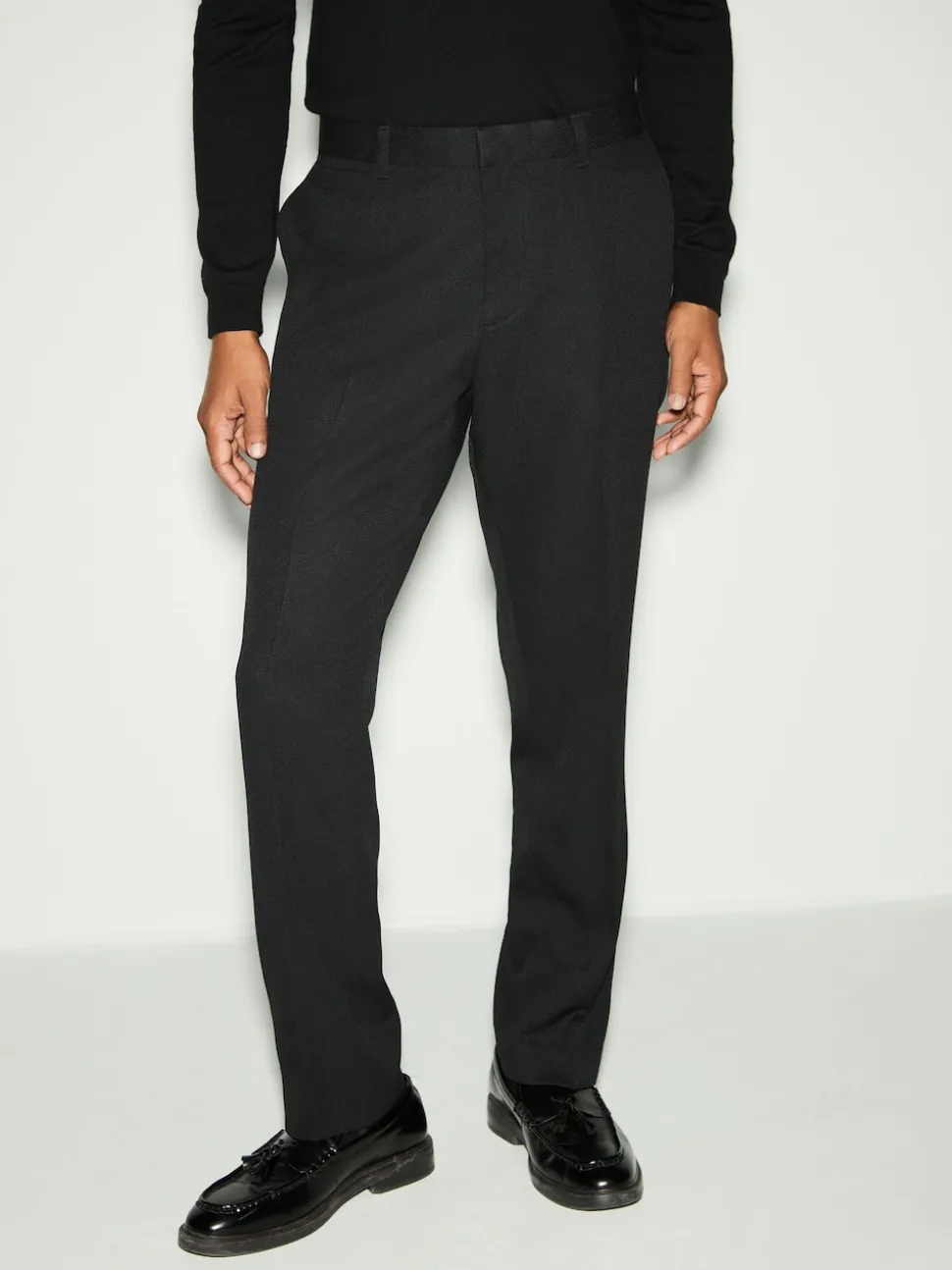 Black Slim Fit Tape Detail Textured Tuxedo Trousers