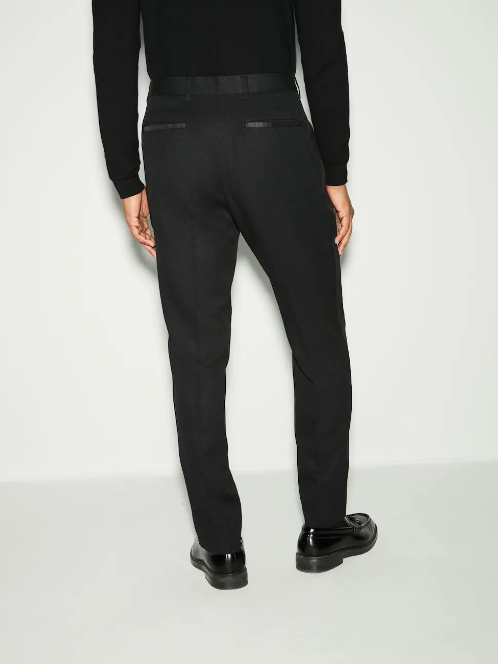 Black Slim Fit Tape Detail Textured Tuxedo Trousers