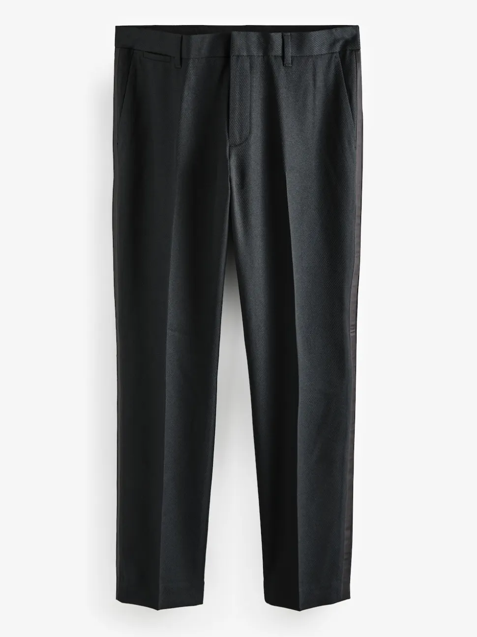 Black Slim Fit Tape Detail Textured Tuxedo Trousers
