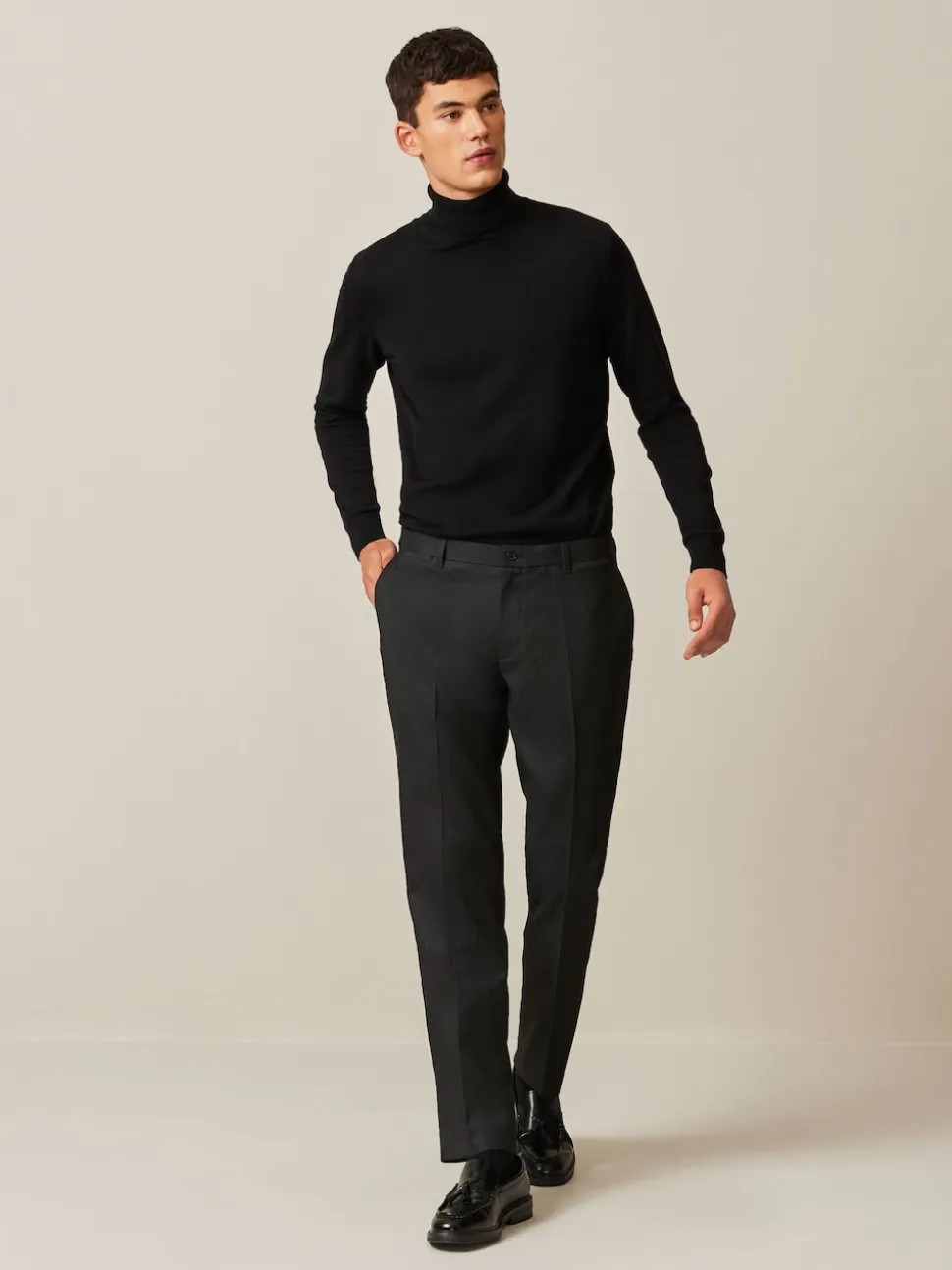 Black Slim Fit Textured Smart Trousers