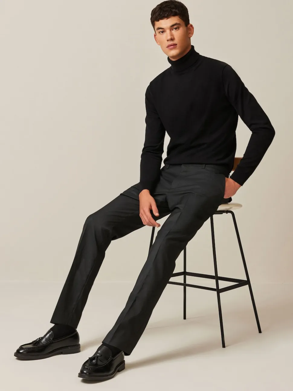 Black Slim Fit Textured Smart Trousers