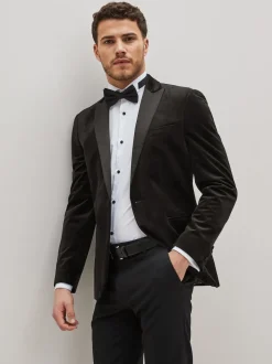 Black Slim Fit Velvet Blazer