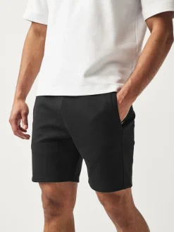 Black Slim Fit Zip Pocket Jersey Shorts