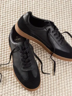 Black Smart Casual Lace-Up Trainers with Suede Trim