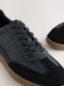 Black Smart Casual Lace-Up Trainers with Suede Trim